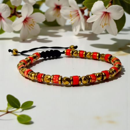 Brățară Lucky cu agate roșu și elemente aurii [3]