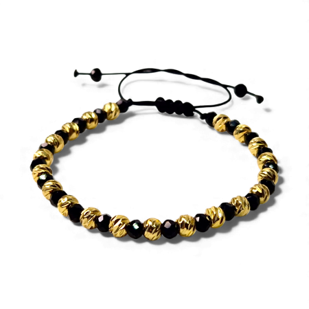 Bratari reglabile - Brățară Taylor cu hematit și elemente din oțel inoxidabil placat cu aur