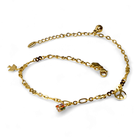 Brățară de picior Adela placată cu aur cu charm-uri și cristale colorate [4]