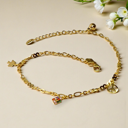 Brățară de picior Adela placată cu aur cu charm-uri și cristale colorate [3]