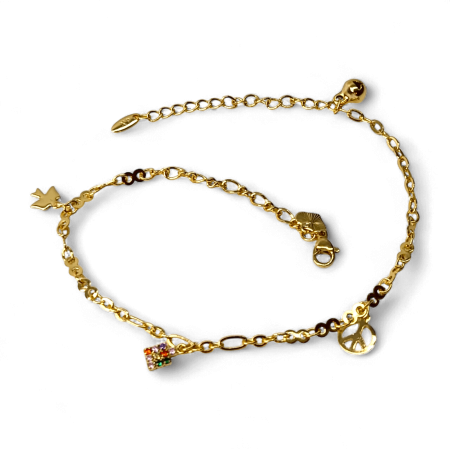 Bratari - Brățară de picior Adela placată cu aur cu charm-uri și cristale colorate
