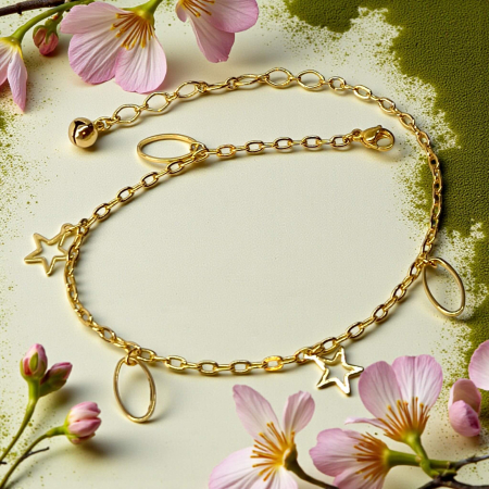 Brățară de picior Aria placată cu aur cu stele aurii și elemente ovale [5]