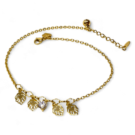Brățară de picior Eleri placată cu aur cu frunze aurii și cristal luminos [5]