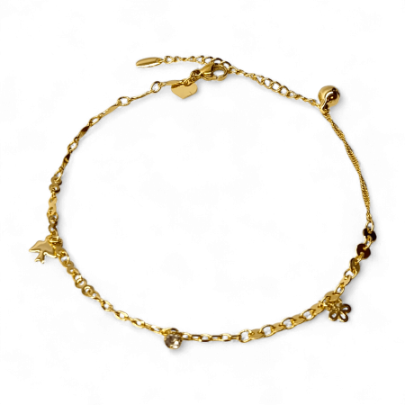 Bratari - Brățară de picior placată cu aur Freya cu pandantive jucăușe