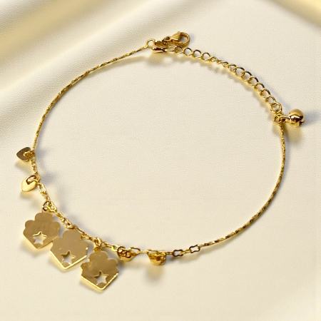 Brățară de picior placată cu aur Maren cu pandantive florale [3]