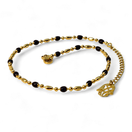 Brățară de picior Mia placată cu aur cu hematit și pandantiv Hamsa – MyBijoux [5]