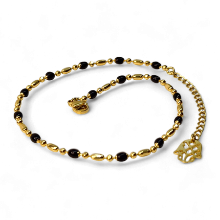 Bratari - Brățară de picior Mia placată cu aur cu hematit și pandantiv Hamsa – MyBijoux