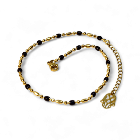 Brățară de picior Mia placată cu aur cu hematit și pandantiv Hamsa – MyBijoux [4]
