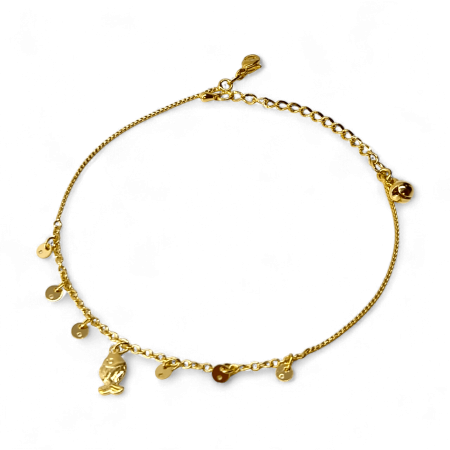 Bratari - Brățară de picior Zara placată cu aur cu discuri aurii și pandantiv central