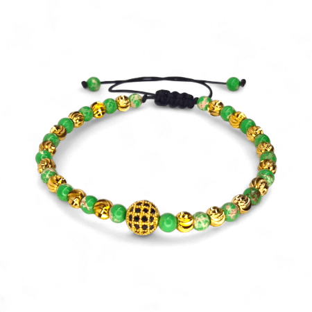 Bratari reglabile - Brățară Larisa cu Jasp Verde și biluțe aurii placate cu aur