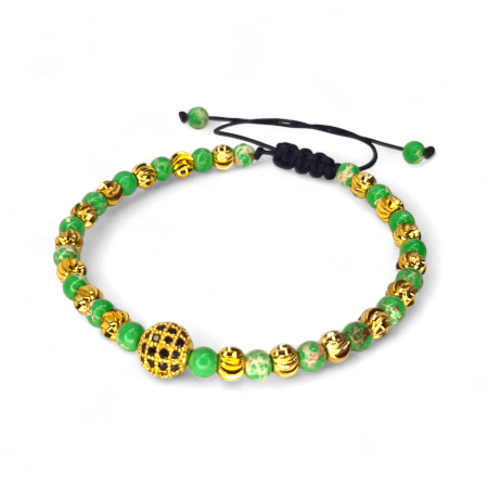 Brățară Larisa cu Jasp Verde și biluțe aurii placate cu aur [2]