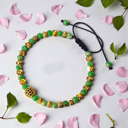 Brățară Larisa cu Jasp Verde și biluțe aurii placate cu aur [5]