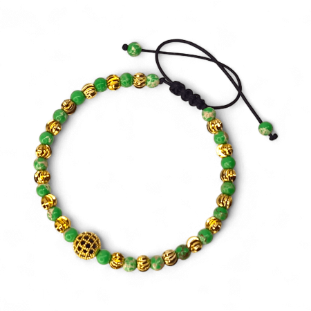 Brățară Larisa cu Jasp Verde și biluțe aurii placate cu aur [4]