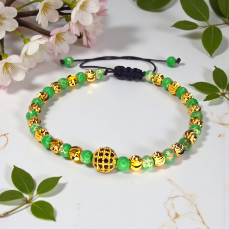 Brățară Larisa cu Jasp Verde și biluțe aurii placate cu aur [1]