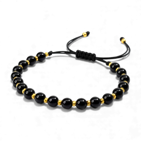 Bratara cu cristale de onix rotunde si bilute placate cu aur de 14k [4]