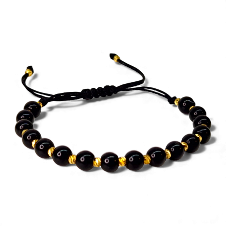 Bratara cu cristale de onix rotunde si bilute placate cu aur de 14k [2]