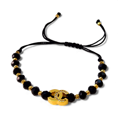 Bijuterii bărbați - Bratara unisex cu onix si bilute placata ce aur de 14k