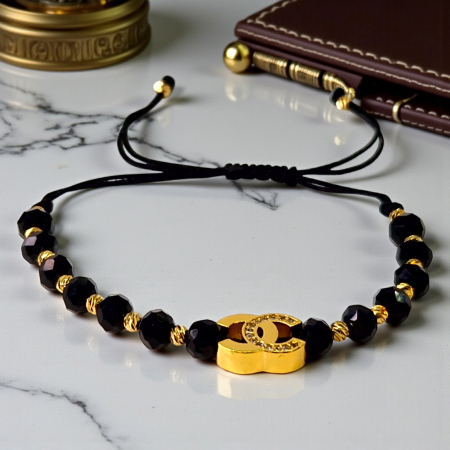 Bratara unisex cu onix si bilute placata ce aur de 14k [3]