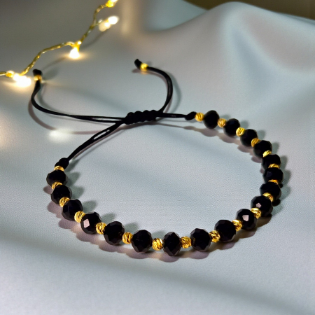 Bratara din onix negru cu bilute placate cu aur de 14k [3]