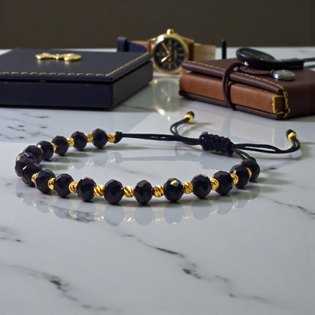 Bratara din onix negru cu bilute placate cu aur de 14k [5]