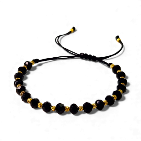 Bratara din onix negru cu bilute placate cu aur de 14k [2]
