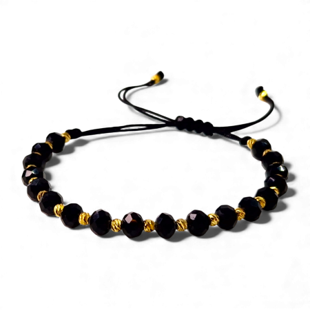 Bijuterii bărbați - Bratara din onix negru cu bilute placate cu aur de 14k