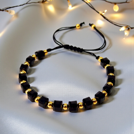 Bratara cu cristale patrate din onix si bilote placate cu aur de 14k [3]