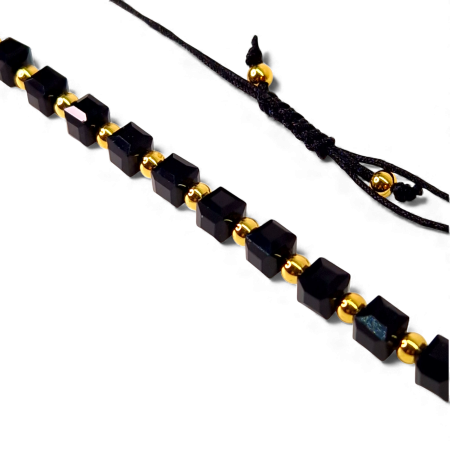 Bratara cu cristale patrate din onix si bilote placate cu aur de 14k [4]