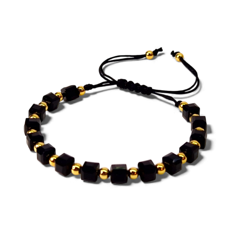 Bratara cu cristale patrate din onix si bilote placate cu aur de 14k [8]