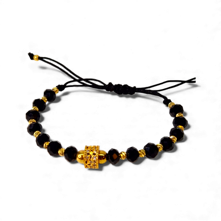 Bratara unisex cu onix negru si bilute placate cu aur [5]