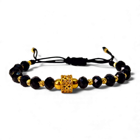 Bijuterii bărbați - Bratara unisex cu onix negru si bilute placate cu aur