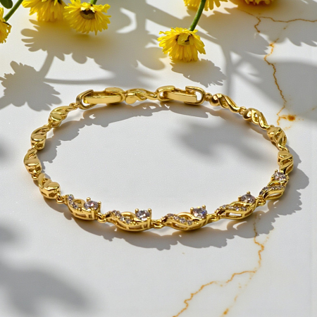 Brățară Adelina placată cu aur cu design împletit și zirconii [1]