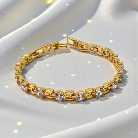 Brățară Beatrice placată cu aur cu zirconii rotunde aliniate [3]