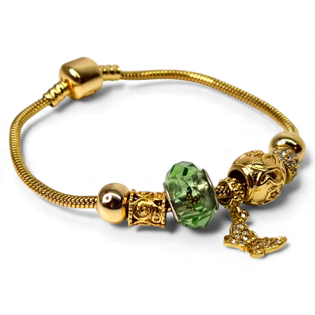 Brățară Caroline placată cu aur cu mărgea verde și charm fluture [2]