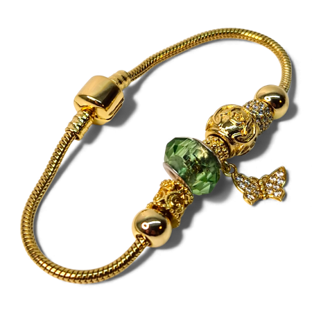 Brățară Caroline placată cu aur cu mărgea verde și charm fluture [4]
