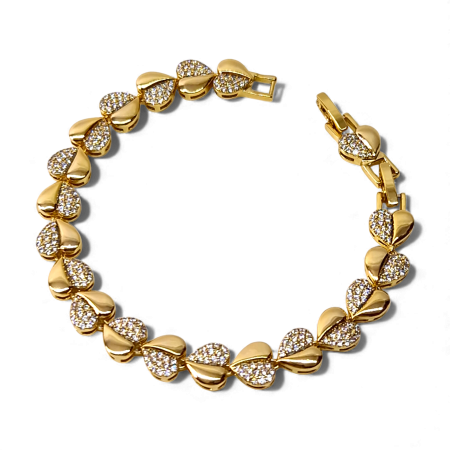 Bratara de mana placata cu aur galben de 14K cu inimioare incrustate cu cristale transparente din zirconiu [4]
