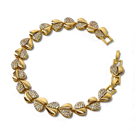 Bratara de mana placata cu aur galben de 14K cu inimioare incrustate cu cristale transparente din zirconiu [2]