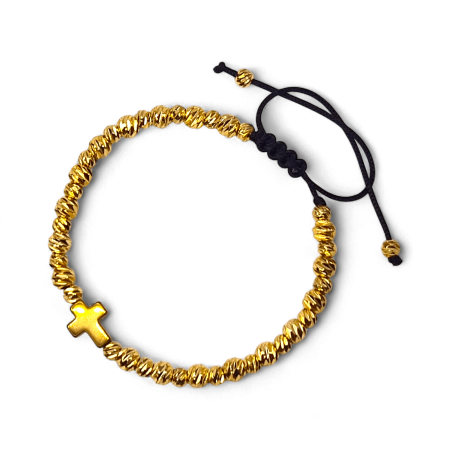 Bijuterii bărbați - Brățară IH809 placată cu aur 18K cu cruce din hematit aurit