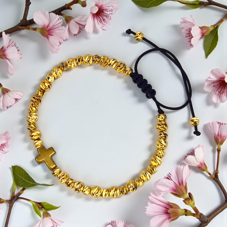 Brățară IH809 placată cu aur 18K cu cruce din hematit aurit [5]