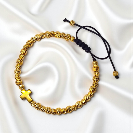 Brățară IH809 placată cu aur 18K cu cruce din hematit aurit [3]