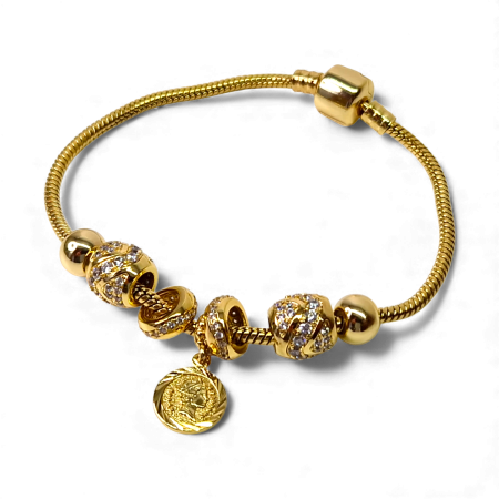 Bratara deosebita gen Pandora placata cu aur de 18k cu pandante impodobite cu cirstale din zirconiu [5]
