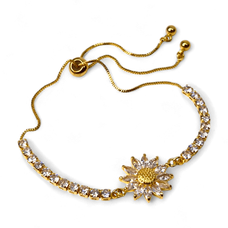 Bratari - Brățară Stefania placata cu aur cu pandantiv floral din zirconii