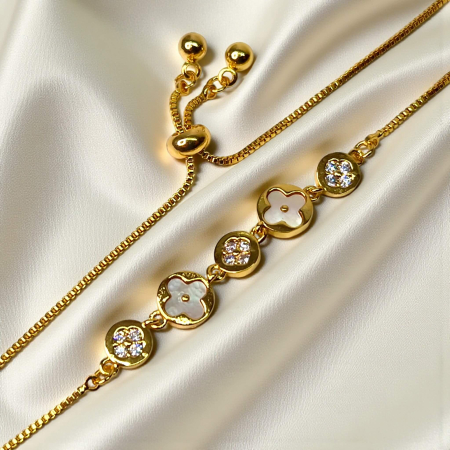 Brățară Teodora placata cu aur cu motive florale albe și zirconii [3]