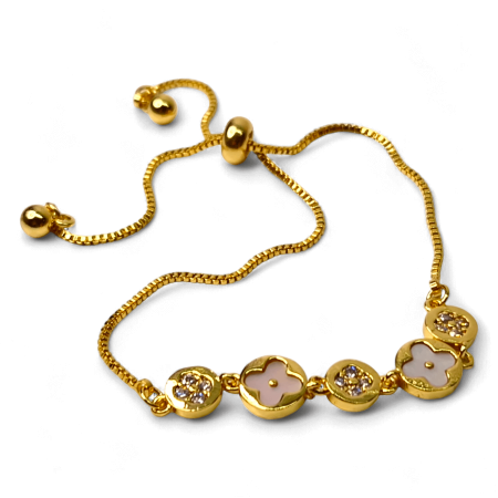 Brățară Teodora placata cu aur cu motive florale albe și zirconii [5]