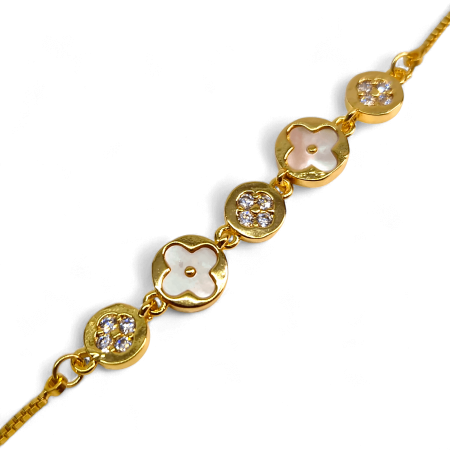 Brățară Teodora placata cu aur cu motive florale albe și zirconii [6]