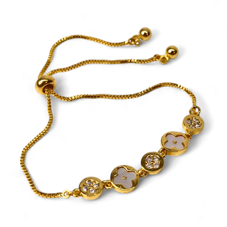 Bratari - Brățară Teodora placata cu aur cu motive florale albe și zirconii