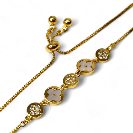 Brățară Teodora placata cu aur cu motive florale albe și zirconii [2]