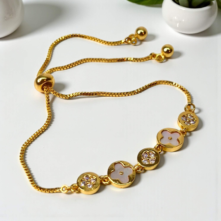 Brățară Teodora placata cu aur cu motive florale albe și zirconii [1]