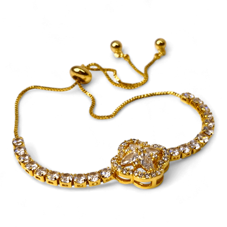 Bratari - Brățară placată cu aur Valentina cu cristale și pandantiv floral