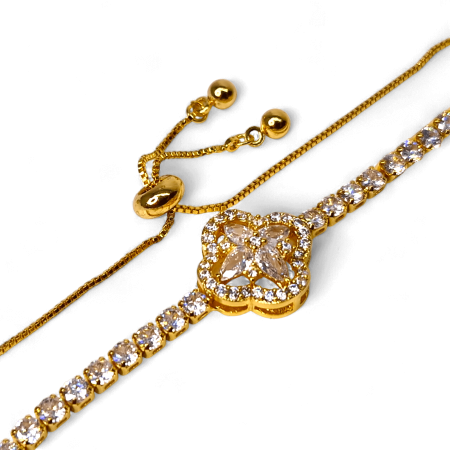 Brățară placată cu aur Valentina cu cristale și pandantiv floral [2]